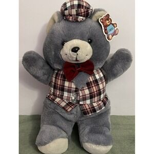 Vintage Circus Circus Las Vegas Reno Grey Teddy Bear Plaid Vest Newsboy Cap NWT